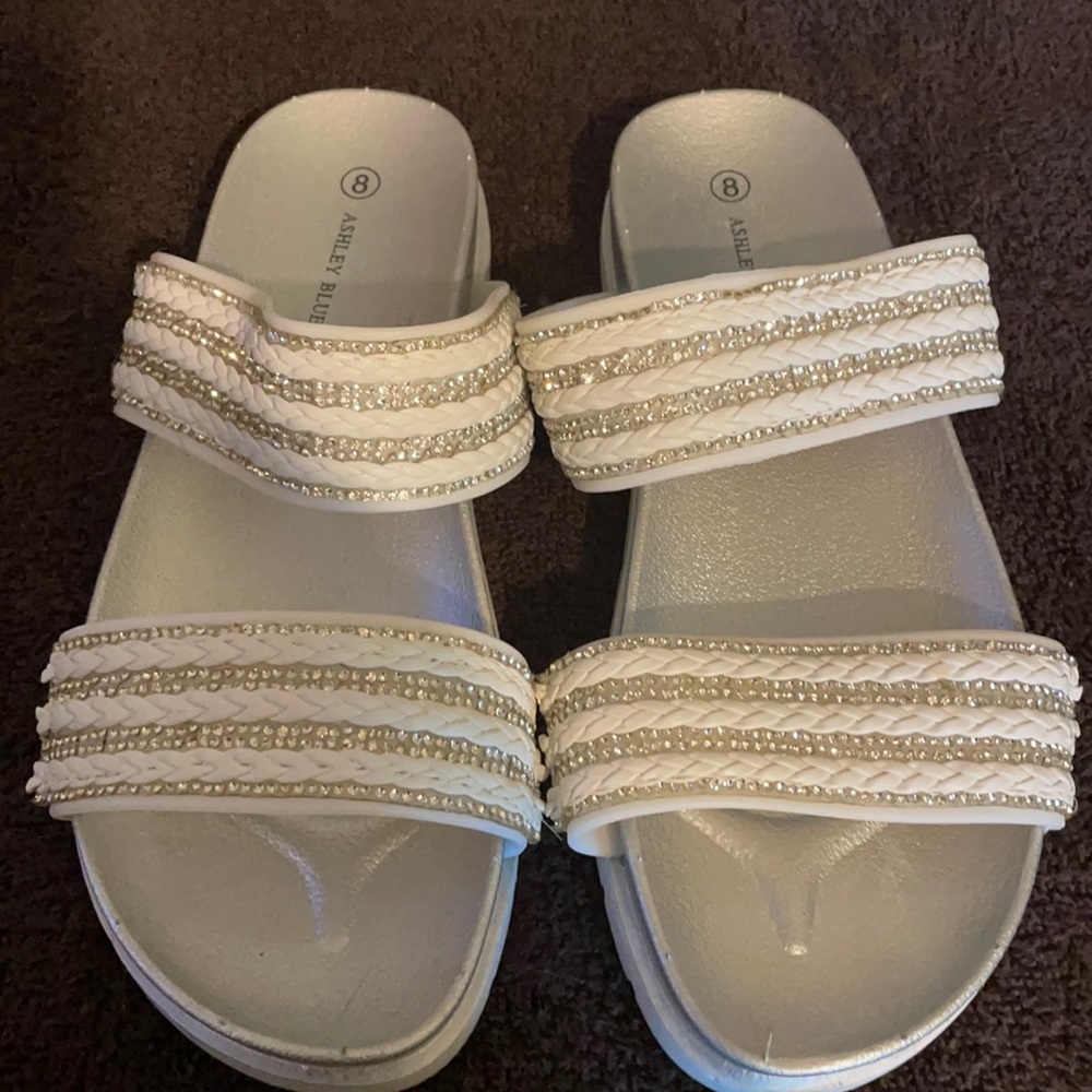 Ashley blue slide on sandals like new